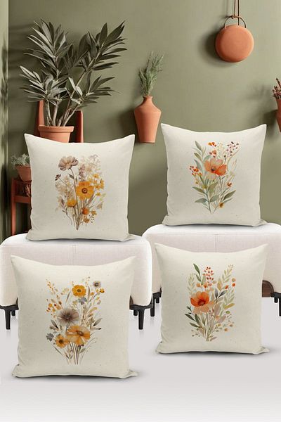 Bertille Home Flower/Vintage Series Double Sided Digital Printed 4-Piece Throw Pillow Case Set (Cushion Cover Set)