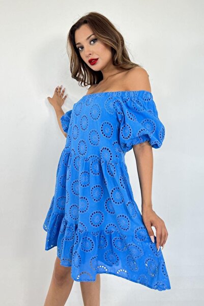 adba style 4009 Rochie de vară pentru femei, albastră, cu umăr dezactivat