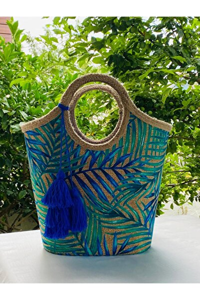 çanta tasarımcısı حقيبة الشاطئ ذات أوراق القش الزرقاء