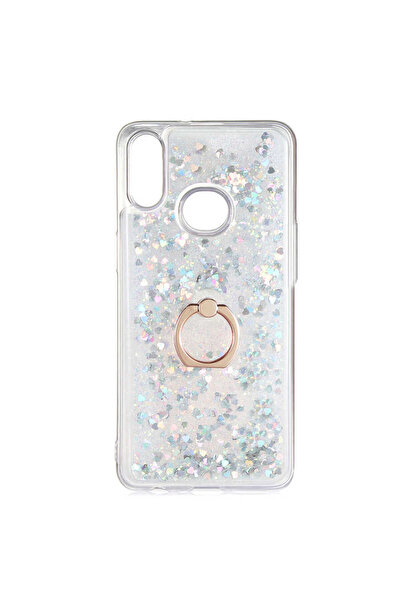 halkhouse Samung Galaxy A10S Kılıf Yüzüklü Simli İçi Sıvılı Sert Silikon Milce Kapak