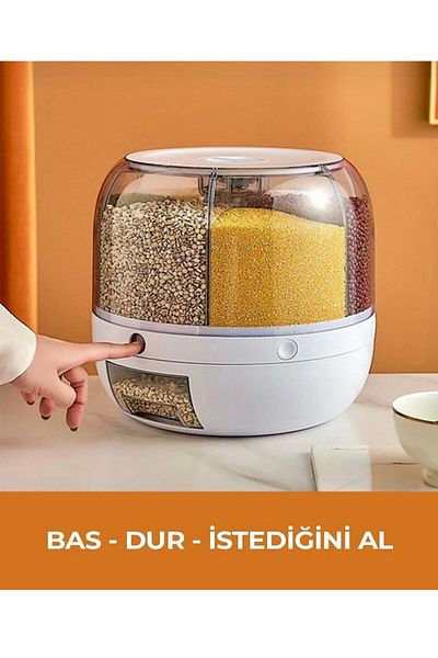 YILDIRIMGROUP 360 °   Rotatable Dry Food and Pulses 6 Compartments Airtight Storage Container 6 Liters