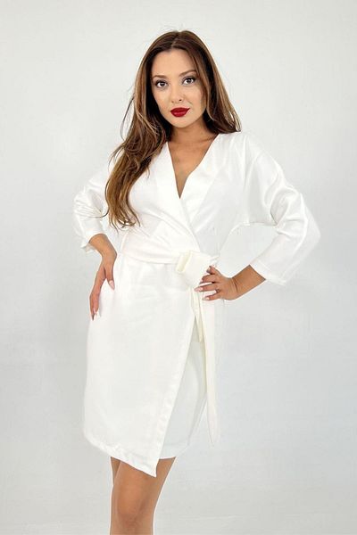 adba style Ecru Double Breasted Women's Summer Dress - Belted Double Fabric