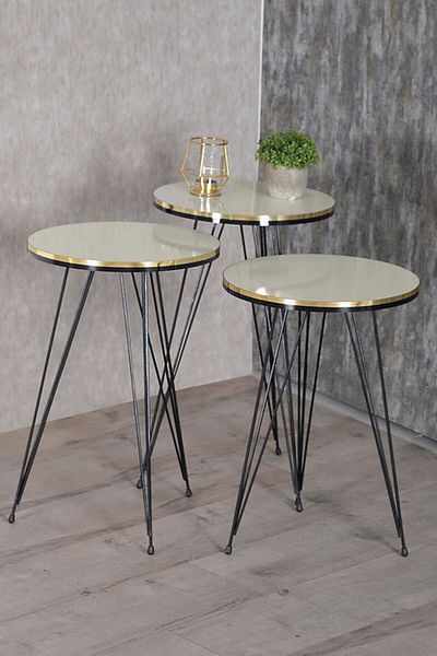 Golden Bark Serving Coffee Tables Set Of 3 Pieces, 34CM, Add Elegance And Distinction To Your Home- CREAM/BLACK