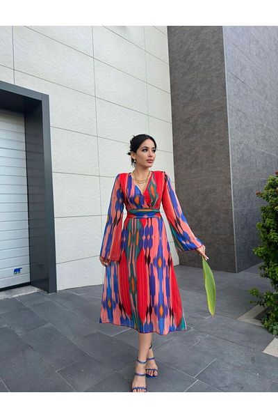 ALLEYTA Rochie de damă cu mâneci florale din tul cu guler dublu