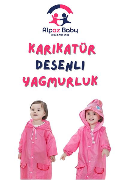 Alpaz Baby Cartoon Patterned Raincoat for 4-6 Years Old Children