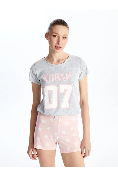 LC Waikiki Lcw Dream - Women's Crew Neck Printed Shorts Pajamas Set, Short Sleeve