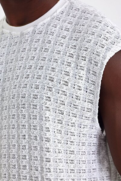 İLKCET MODA Jacquard Cotton Gray Sleeveless Oversize Tank Top