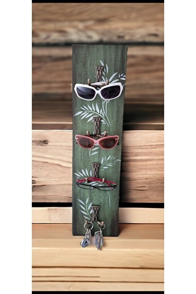 Lotus El Boyaması Eskitme Görünümlü Dekoratif Gözlük Stand Ahşap Anahtarlık D...