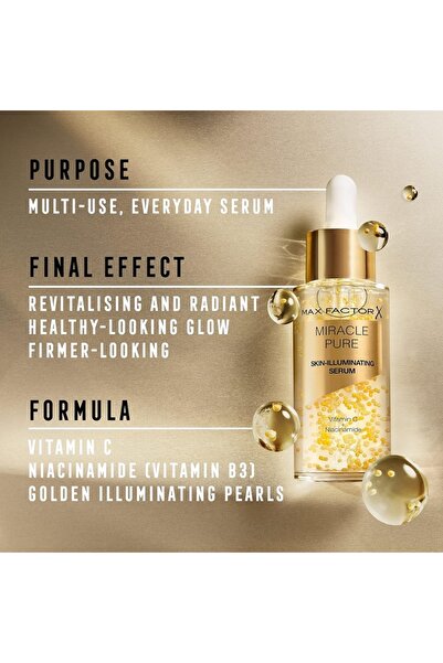 Max Factor Miracle Pure Vitamin C+B3 Cilt Aydınlatıcı Altın Serum, 30ml, 98.0 gram