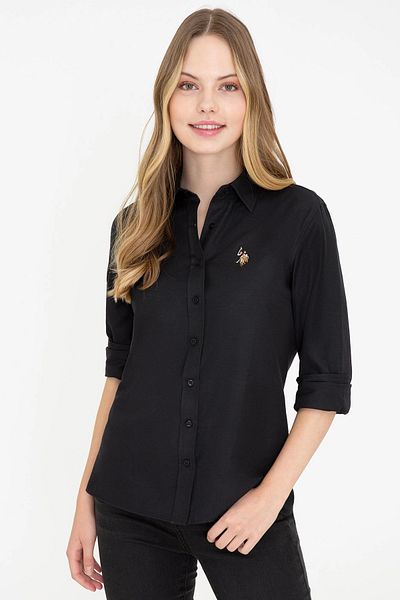 U.S. Polo Assn. Cămașă neagră cu mânecă lungă pentru femei