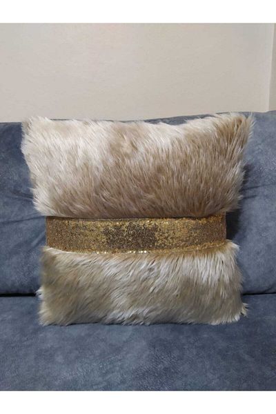 YILMAZHOME Plush Striped Throw Pillow Cover - (Milk Coffee-Gold Stripe)