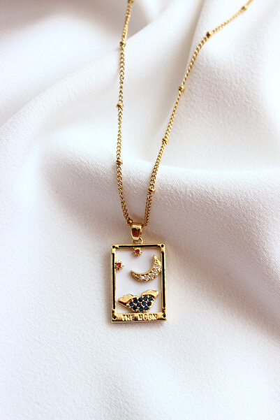 Dazzlecave 316L Paslanmaz Çelik Kolye - The Moon Tarot Kart Çelik Kolye - Antialerjik - Kararmaz Kolye