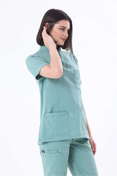 EGEUNIFORM بدلة فاخرة من الليكرا باللون الأخضر النعناعي - جيب مرن للشحن، جيرسي للأطباء والممرضات