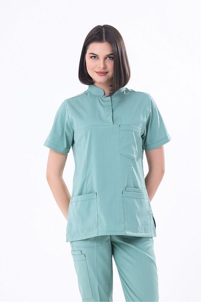 EGEUNIFORM بدلة فاخرة من الليكرا باللون الأخضر النعناعي - جيب مرن للشحن، جيرسي للأطباء والممرضات