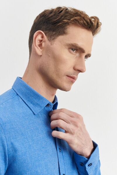 ALTINYILDIZ CLASSICS Erkek K.mavı Flanel Oxford Kışlık Slim Fit Dar Kesim Düğmeli Yaka Gömlek