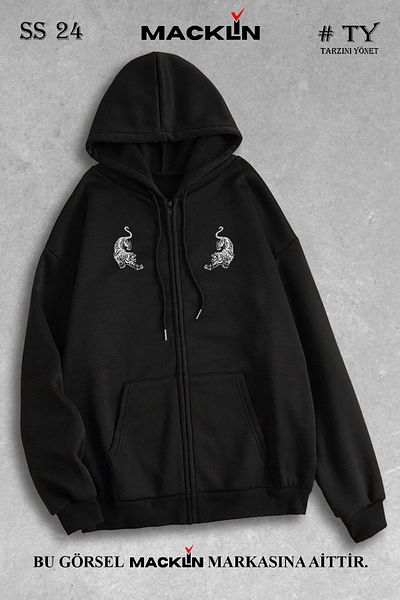 macklin Unisex Γυναικείο Ανδρικό φούτερ με κουκούλα Tiger με φερμουάρ Fleece Jacket