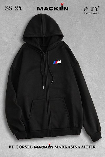 macklin Unisex Γυναικεία ανδρική κουκούλα M Power λογότυπο φούτερ με φερμουάρ Fleece τζάκετ