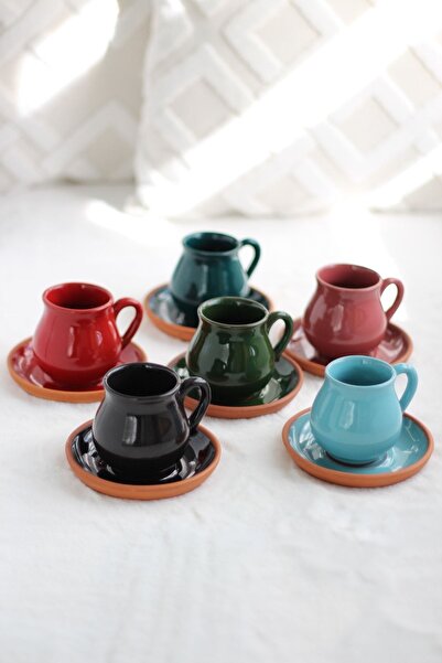 Toprak Ürünler مجموعة أكواب ووعاء قهوة من توليب الملونة مكونة من ستة أشخاص