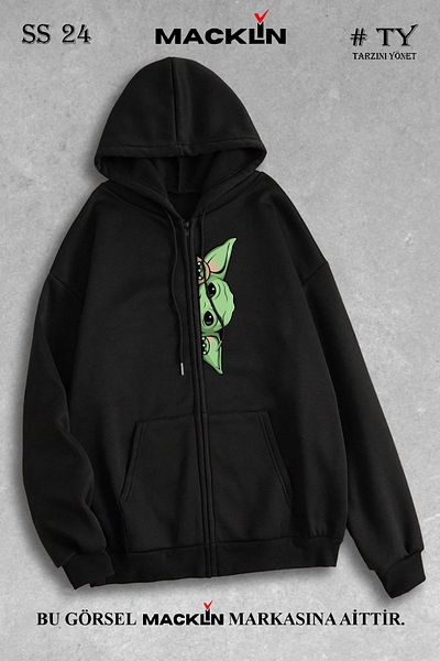 macklin Unisex Γυναικεία ανδρική κουκούλα Baby Yoda με στάμπα φούτερ με φερμουάρ Fleece Jacket