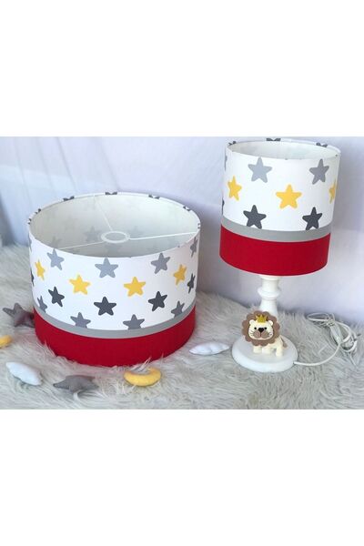 Leobabyroom Red Gray Yellow Star Patterned Baby Room Design - Chandelier Lampshade Set