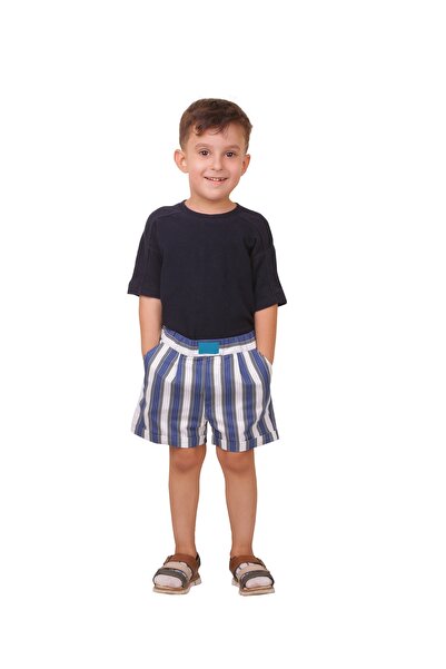 Butik Unisex dečije šortseve - bela, tamnoplava Prugasto Gabardin tkanina