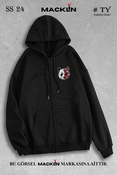 macklin Unisex Γυναικεία Ανδρική κουκούλα Πολύχρωμο φούτερ με φερμουάρ Panda με φερμουάρ