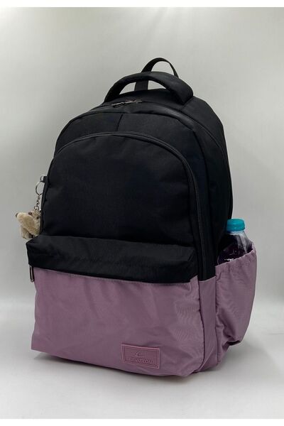 Bevitton Сатенена водостійка тканина Чорно-ліловий Великий розмір Унісекс Рюкзак для подорожей та школи / 1601