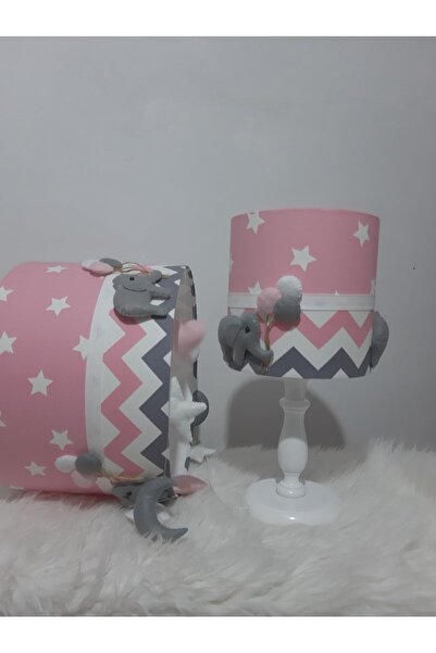 Leobabyroom نمط نجمة باللونين الوردي والأبيض - مجموعة غرفة أطفال على شكل فيل
