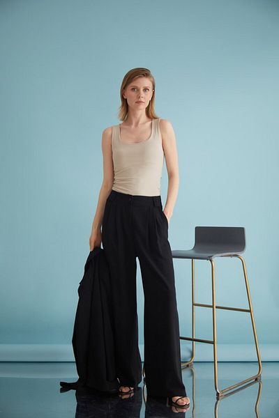 Nurs Black Crepe Palazzo Trousers