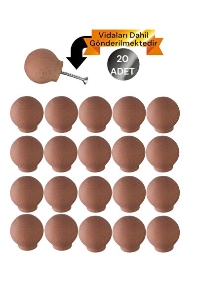 Vera Hediyelik Eşya 20 Adet Küre Ahşap Kulp Lüks Country Mutfak Mobilya Dolap...