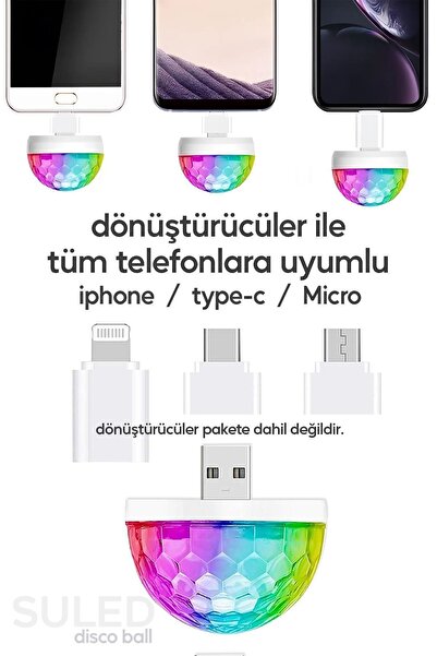 SULED Sl-1018 Mini Sihirli Disko Topu Sese Duyarlı 4w Usb Işıklı Küre Usb Enerjili Telefon Ile Çalışır