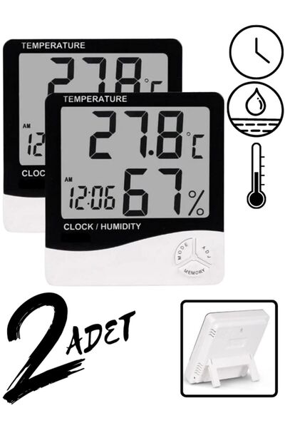 Unichrome 2 Adet Dijital Termometre Sıcaklık Ve Nem Ölçer Masa Saati Alarm