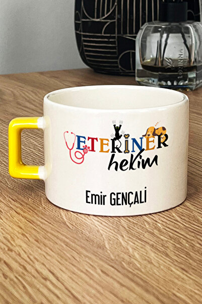 Hedizu Kişiye Özel Veteriner Hekim Lüks Fincan Sarı İsme Özel Tıp Bayramı Hed...