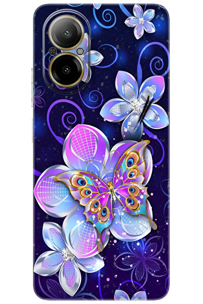 realme 12 Lite (RMX3890) Uyumlu Kılıf Desen Baskılı Silikon Kelebek ve Çiçekl...