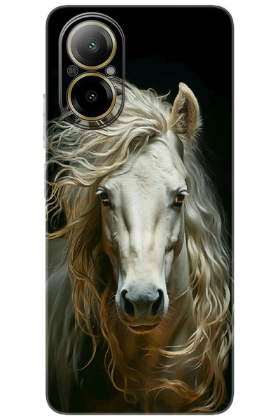 realme 12 Lite (RMX3890) Uyumlu Kılıf Desen Baskılı Silikon Beyaz At STK:689 ...