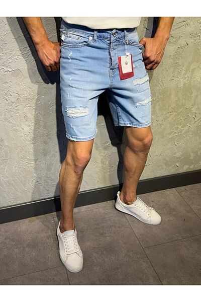 Oliggopol Ανδρικό σορτς κάπρι με λεπτή εφαρμογή Lycra Ice Blue Denim