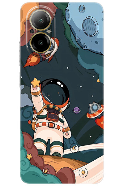 realme 12 Lite (RMX3890) Uyumlu Kılıf Desen Baskılı Silikon Astronot STK:696 ...