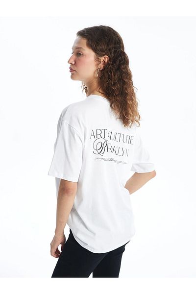 LC Waikiki Tricou LCW Vision Oversize pentru damă - Gât crew, Imprimat, mânecă scurtă
