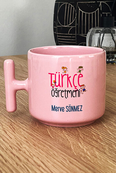 Hedizu Kişiye Özel Türkçe Öğretmeni Pastel T Kulplu Kupa Bardak Pembe İsme Öz...