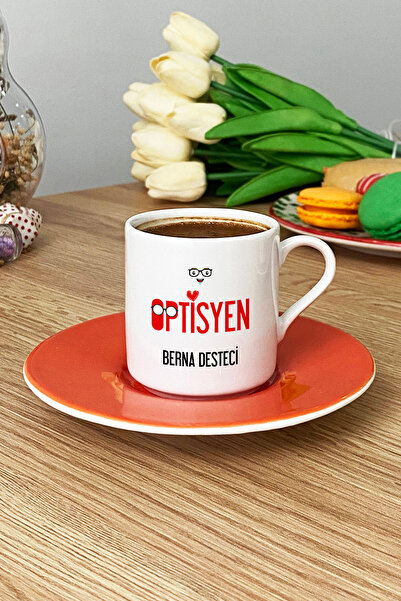 Hedizu Kişiye Özel Optisyen Türk Kahvesi Fincanı Turuncu İsme Özel Tıp Bayram...