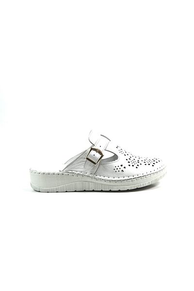 Beety Sb-1 Genuine Leather White Anatomical Sabo Closed Front Daily Women's Slippers