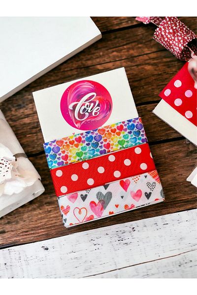 t tuğset etiket Valentine's Day Love Ribbon Heart Patterned Ribbon 3 m -T885
