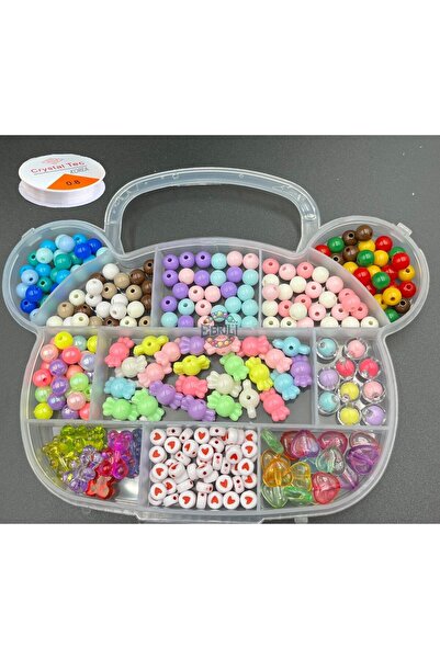 Ebruli Boncuk Lux Ayıcık Desenli Kutu Set Fimo Boncuk Takı Yapımı Bead (11 Bö...