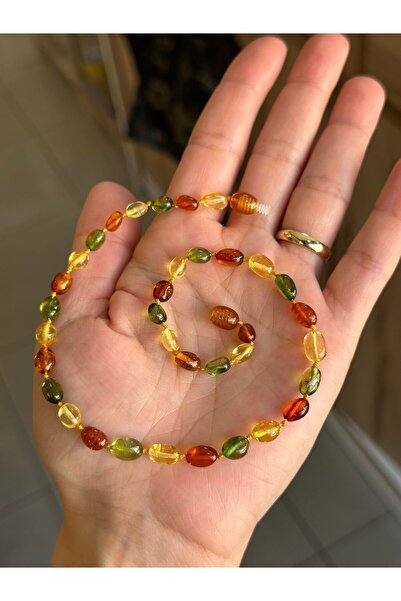 KEHRİBAREVİ KARAMAN Kehribar Kolye Baltık Damla Kehribar Yassı Bebek Kolye Se...