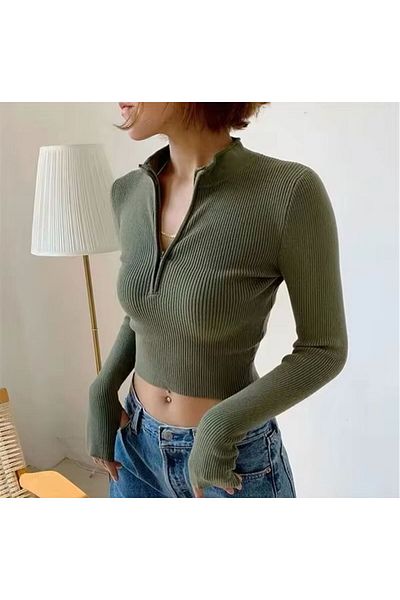 Touz Moda Y2k Harajuku Γυναικεία Crop Μπλούζα - Λεπτομέρεια με φερμουάρ