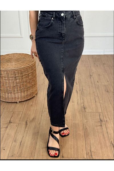 SUDEM BUTİK Fusta Midi Denim Albastră - Fusta Midi Femei Slit