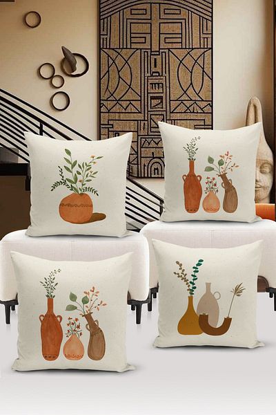 Bertille Home Minimalist Series Double Sided Digital Printed 4-Piece Throw Pillow Case Set (Minimalist Cover Set)