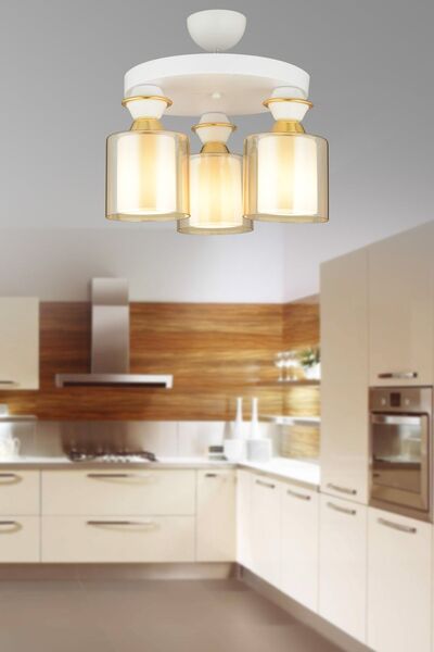 Genel Markalar Beyaz 3'lü Plafonyer Mina Çift Camlı Aşağı Bakan Şık Avize