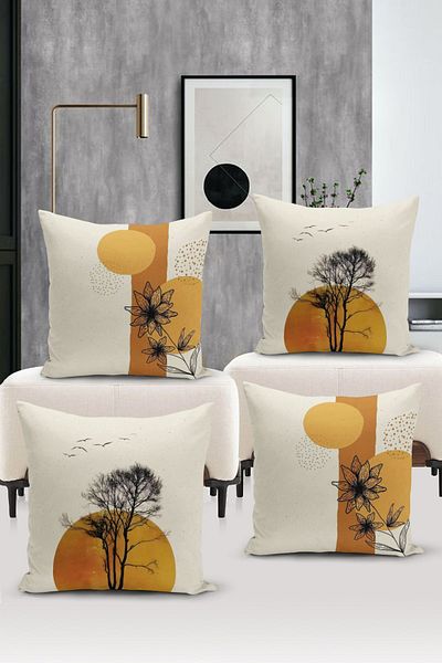 Bertille Home Minimalist Series Double Sided Digital Printed 4-Piece Throw Pillow Case Set (Minimalist Cover Set)