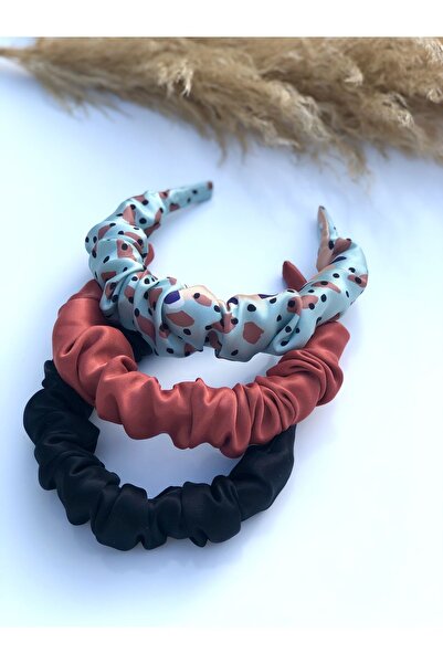 KİKİYS Colorful Paint Patterned Satin 3-Piece Crown Set Women's Hair Accessory